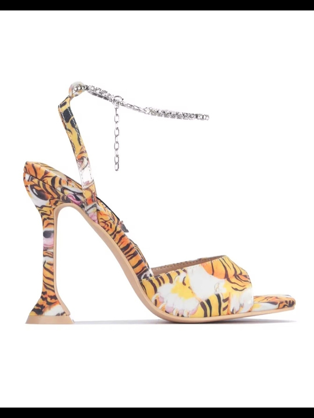 Cape Robbin Tiger Print Rhinestone Ankle Strap High Heel Sandals Women's Size 8